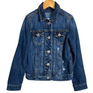 Abercrombie Kids Distressed Denim Jean Jacket Blue Trucker Style Big Girl 9/10
